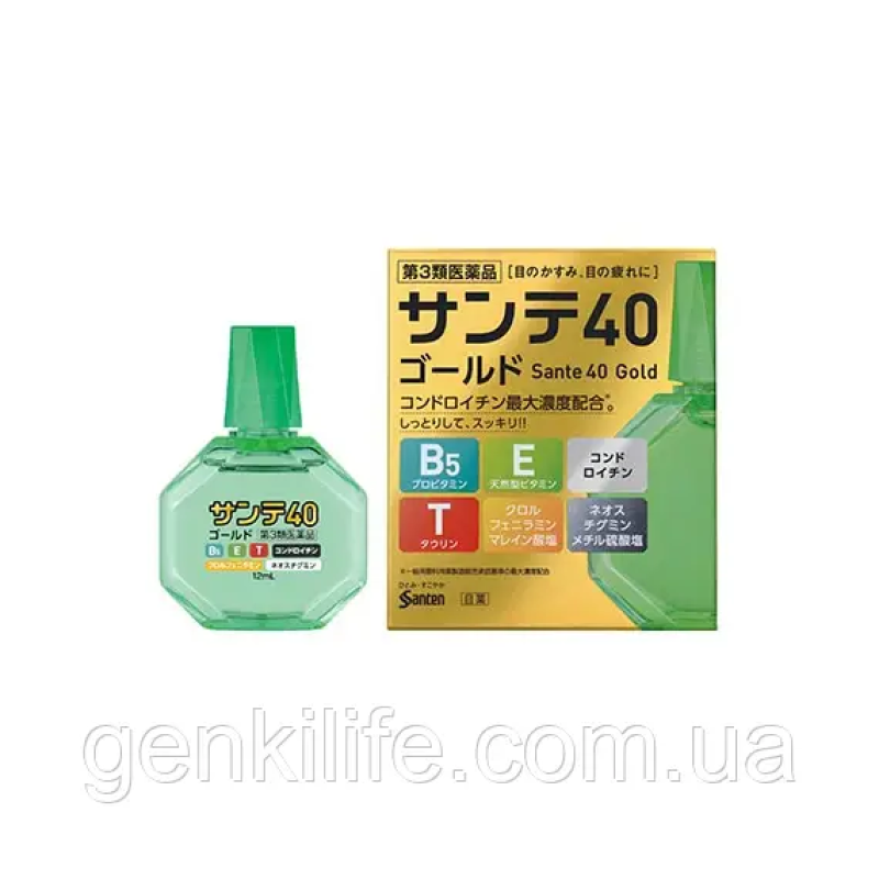 Очні краплі Sante 40 Gold з таурином, пантенолом, вітаміном Е і хондроїтином / індекс свіжості 3 / 12 мл